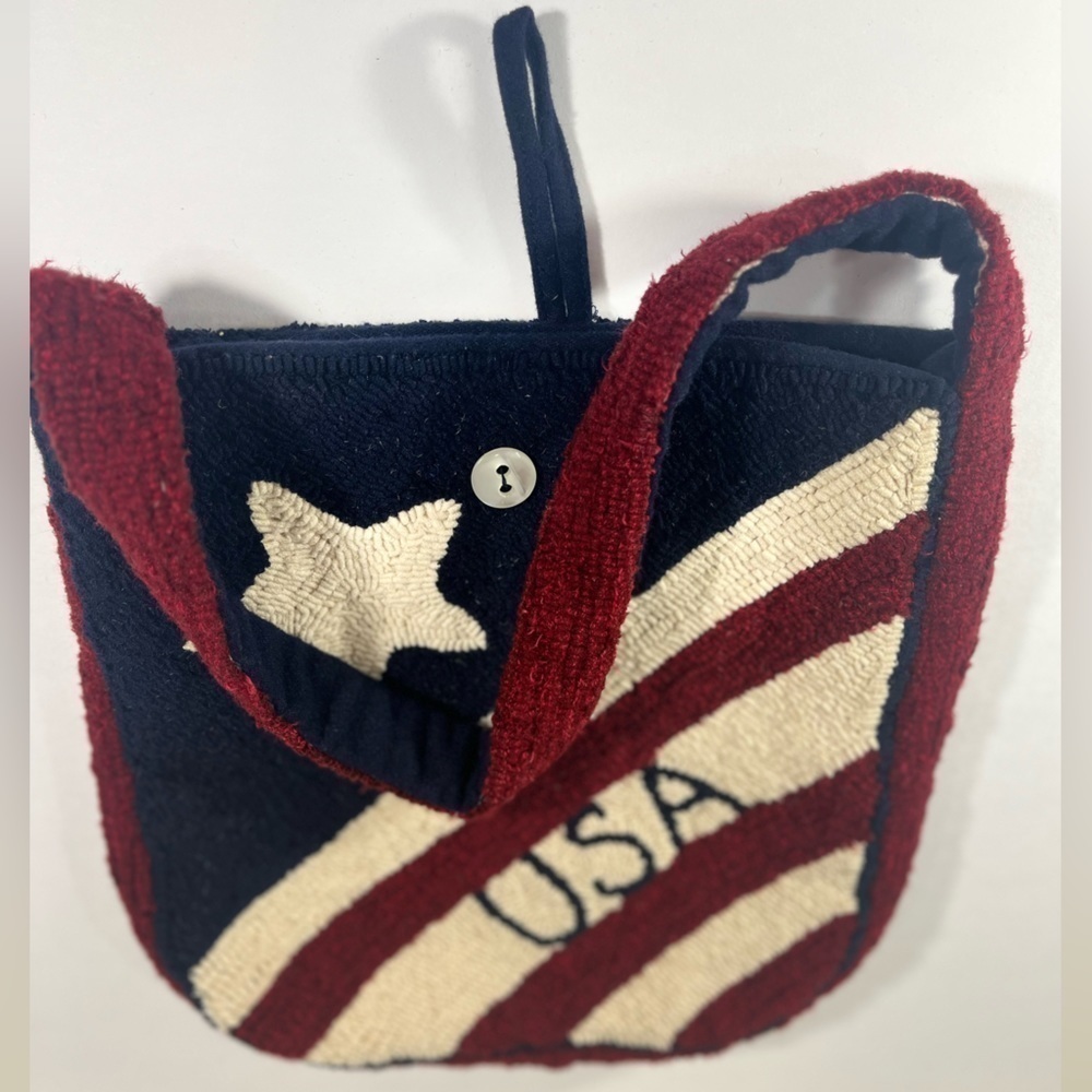 Folk Art American Flag Bag Vintage Red, White & Blue USA Hand Loom Shoulder Bag - Picture 6 of 10